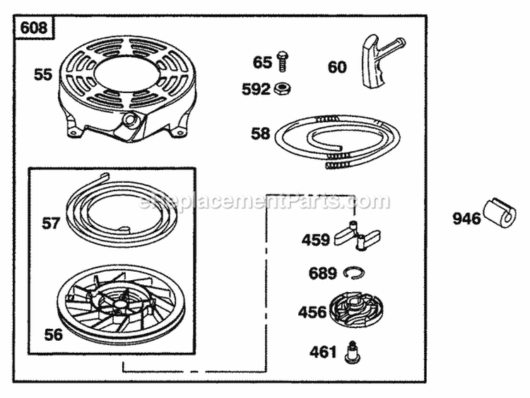 Rewind Assy Diagram and Parts List for 12T702-0613-99  Briggs and Stratton Engine